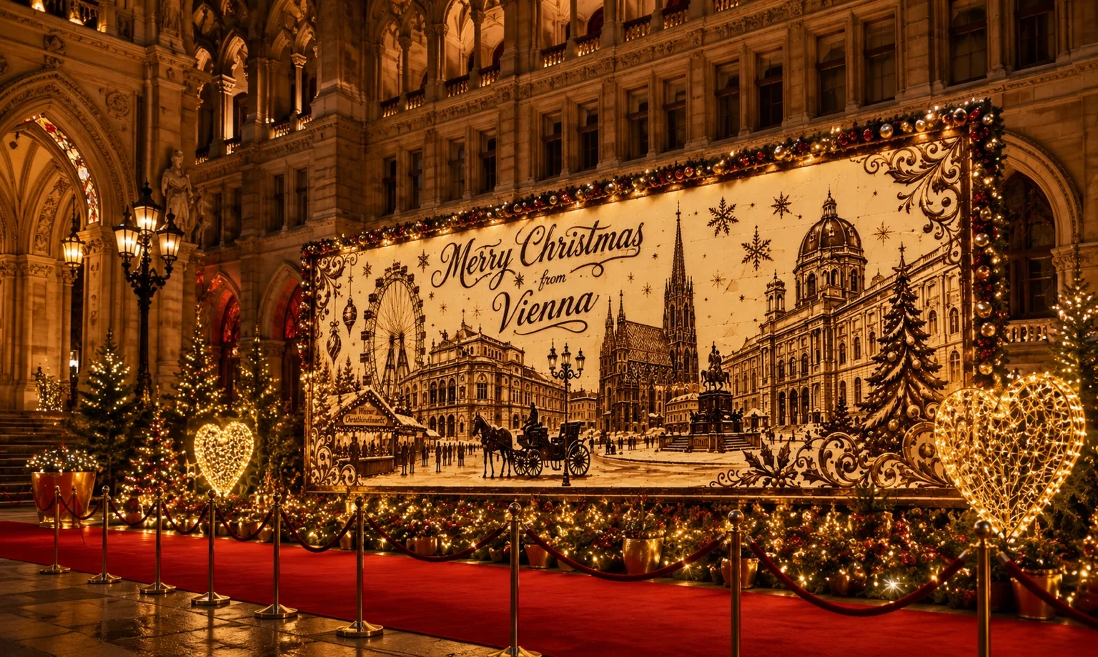 Propuesta de mural navideño de chocolate presentado en un espacio monumental